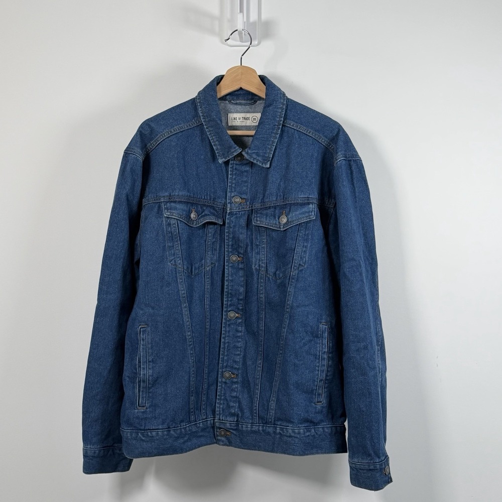 Line of Trade Denim Trucker Jacket Men 2XL Medium Wash Chore Coat Outdoor Preppy